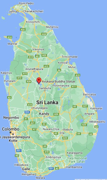 Avukana Buddha Statue location map – travel guide to ancient Sri Lankan heritage site